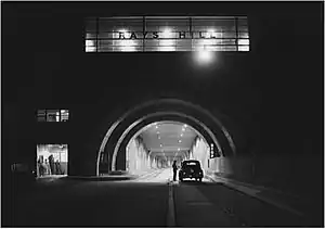 Night photo of Rays Hill Tunnel on Pennsylvania Turnpike by Rothstein in 1942