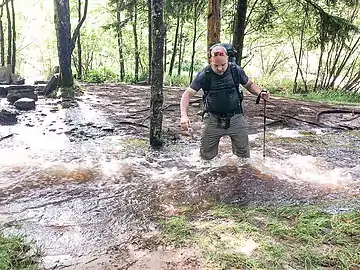 Blackbird Knob trail becomes impassable due to a flash flood on Red Creek