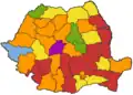 Map of the Romanian counties based on the party of the mayor of the county capital