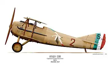 Georges Guynemer's SPAD XIII bears typical markings for his squadron