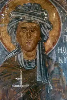 Icon of Helena Dragaš (St. Ipomoni of Loutraki), in the cave of Saint Patapios in Loutraki - Greece.