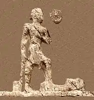 Outline of relief I (extracted). Beardless warrior with axe, trampling a foe. Sundisk above. A name "Zaba(zuna), son of ..." can be read.