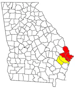 Savannah MSA highlighted in red