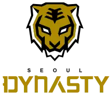 The logo for the Seoul Dynasty features a tiger in the team's colors and a stylized version of the Korean character '王' ('wáng'), meaning king, on its forehead.