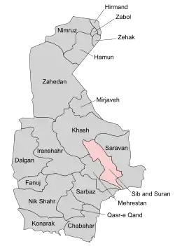 Location of Sib and Suran County in Sistan and Baluchestan province