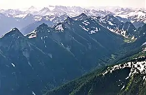 North Big Bosom Butte (furthest left) seen from Mount Larrabee