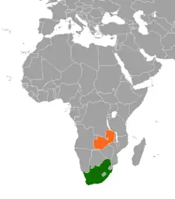 Map indicating locations of South Africa and  Zambia