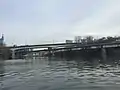 As viewed from a kayak on the Schuylkill River. The West River Drive Bridge is the lower of the two.