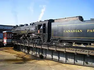 No. 2317 being turned on the turntable at Steamtown, on August 15, 2009