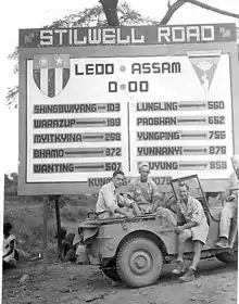 Signboard at Ledo, Assam, showing the distance to Wanding on the Ledo Road.