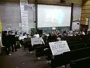 A student protest occupies a lecture theater, December 2009