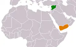 Map indicating locations of Syria and Yemen