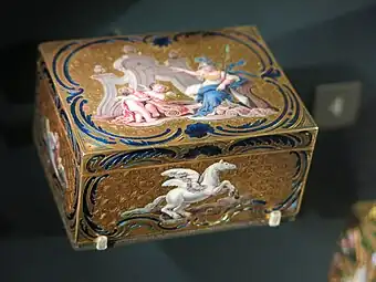 Rococo snuff box with Minerva, by Jean-Malquis Lequin, 1750-1752, gold and painted enamel, Louvre