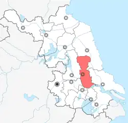 Taizhou's administrative area is highlighted on this map