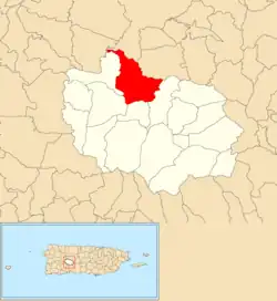 Location of Tanamá barrio within the municipality of Adjuntas shown in red