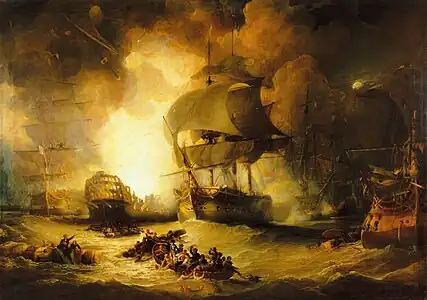 George Arnald's The Destruction of 'L'Orient' at the Battle of the Nile, 1 August 1798; 1825–27.