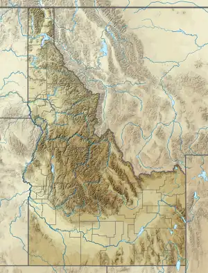 A map of Idaho showing the location of Ebony Peak