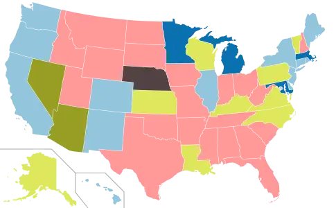 Partisan control of state governments following the 2022 elections:  Democratic trifecta maintained  Republican trifecta maintained  Democratic trifecta established  Divided government established  Divided government maintained  Officially non-partisan, unicameral legislature