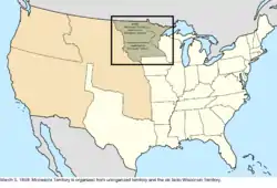 Map of the change to the United States in central North America on March 3, 1849