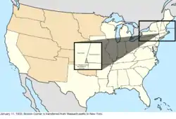 Map of the change to the United States in central North America on January 11, 1855