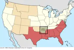 Map of the change to the United States in central North America on June 22, 1868