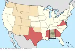 Map of the change to the United States in central North America on July 13, 1868