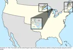 Map of the change to the international disputes involving the United States in central North America on November 10, 1842