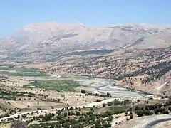 View of Mount Nemrut in Turkey, as the highest point in the picture