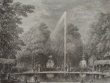 Brussels Park's fountain in 1870, etching from L'Illustration Européenne