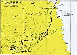 map of Wau area, showing route taken by the Japanese from the coast to Wau