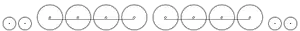 Diagram of two small leading wheels, eight large driving wheels in two foursomes, each foursome joined by coupling rods, and two small trailing wheels