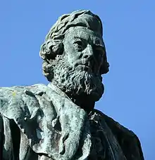 Photograph of a statue of William Chambers, outside the National Museum of Scotland