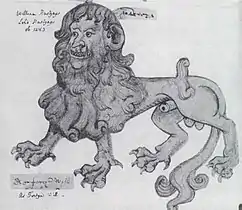 Tusked manticore on heraldic badge of William, Lord Hastings, c. 1470