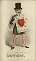 A "Vinegar Valentine" card from the 1870s, with a red heart symbol pierced by six arrows.