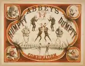 1879. Theater poster with Matt Morgan’s artwork for Abbey and Hickey's Humpty  Dumpty, showing the show's harlequinade characters and other acts (1879).